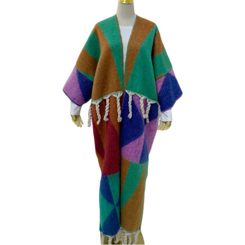 RETRO Geometric Double-sided Color Matching Robe For Women - Nioor