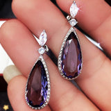 Micro-inlaid Purple Zircon Long Women Bridal Earrings - Nioor