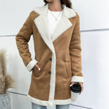 Long Sleeve Lapel Suede Elegant Woolen Coat - Nioor