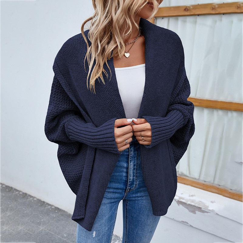 New Loose Knitted Sweater Solid Color Bat Sleeve Large Lapel Cardigan Autumn And Winter Fashion Jacket For Women Clothing - Nioor