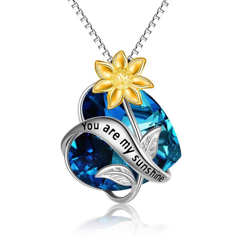 You Are My Sunshine Sunflower Pendant Necklace In Sterling Silver With Crystal - Nioor