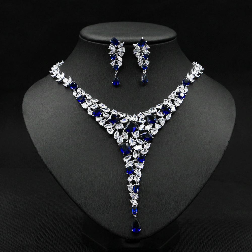 Colorful Zircon Necklace Set Wedding Dress Wedding Earring Accessories - Nioor