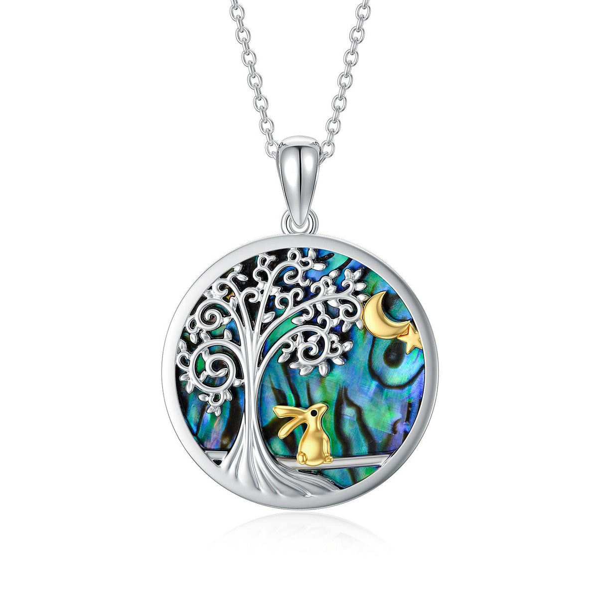 Easter Bunny Necklace Bunny Abalone Pendant Sterling Silver Easter Jewelry Gifts for Women Girls - Nioor