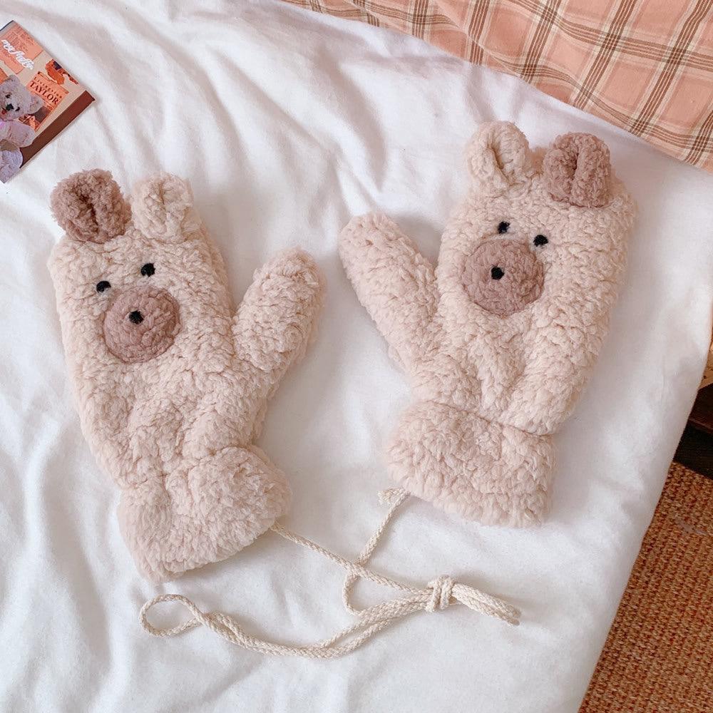 Winter Warm Cartoon Bear Plush Gloves Halter All-inclusive Cold Protection Fleece Thick - Nioor