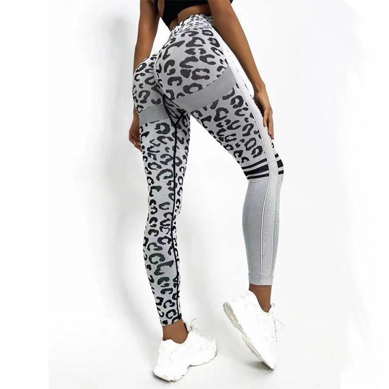 Chemical Fiber Blend Leopard Print Yoga High Waist Tights Fashion Sports Seamless Trousers Fitness Pants - Nioor