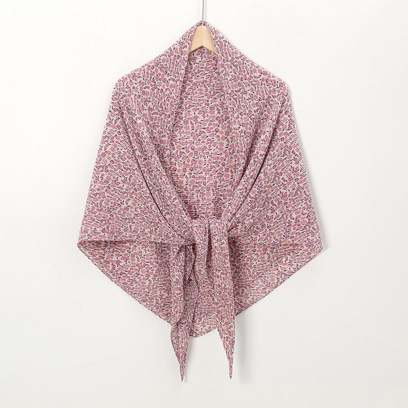 Pearl Chiffon Printed Square Scarf Pleated Scarf - Nioor