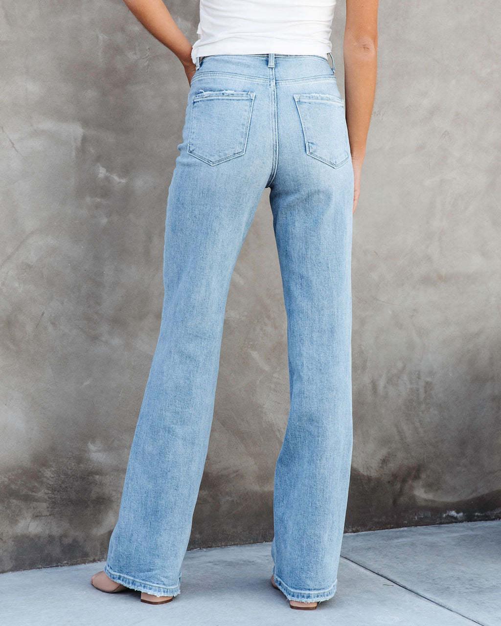 European And American Style Washed Fashionable All-match Mid-waist Denim Straight-leg Trousers - Nioor