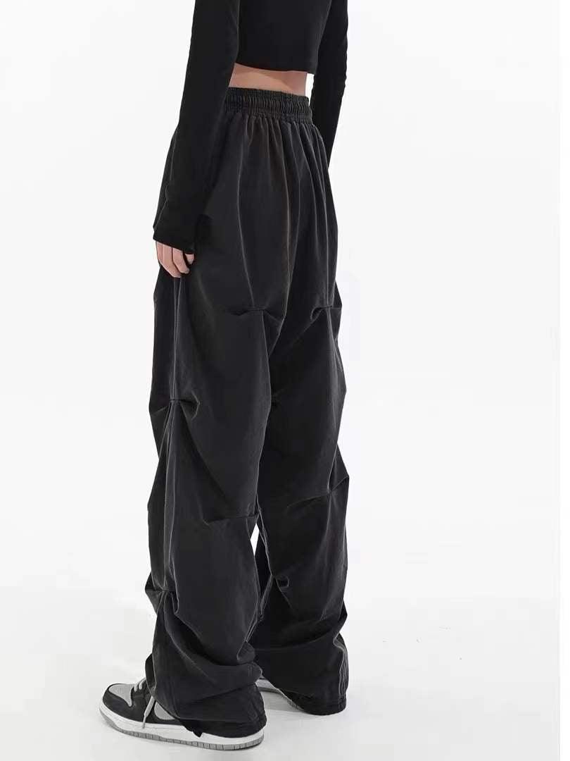 Spring And Summer Pleated Casual Drawstring Straight-leg Wide-leg Pants - Nioor