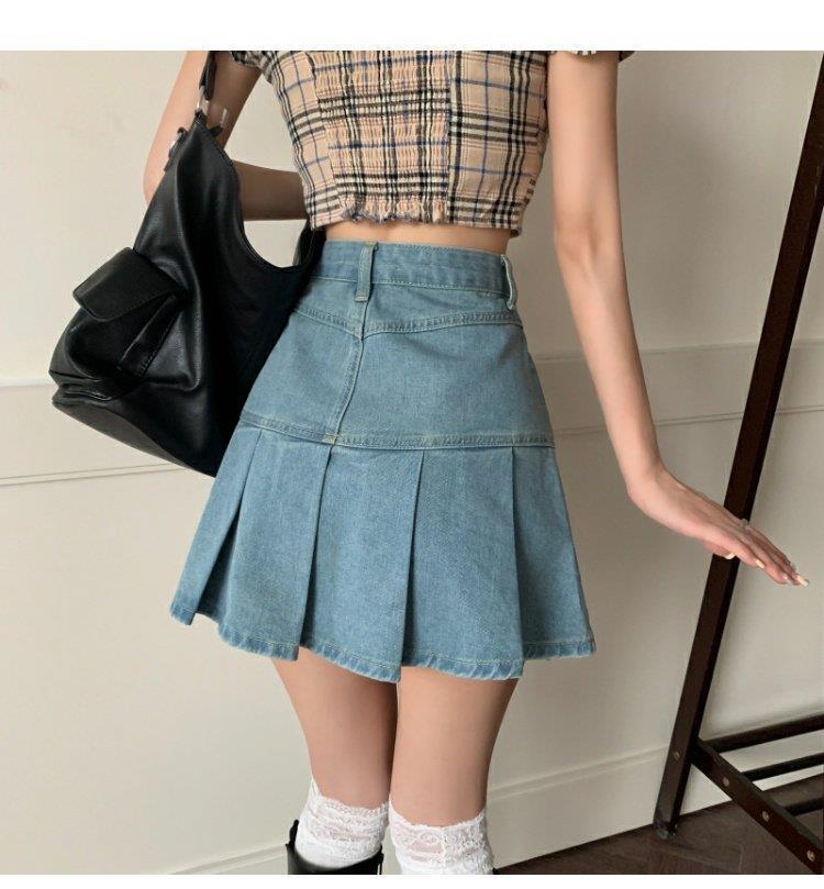 High Waist Hip-wrapped Skirt Pleated Denim Skirt - Nioor