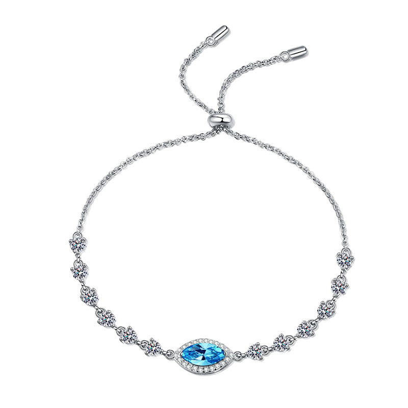 925 Silver Simple Personality Telescopic Adjustable Royal Blue Horse Eye Moissanite Bracelet