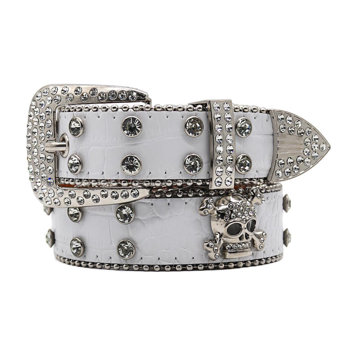 Rhinestone Skull Wide Belt Men - Nioor