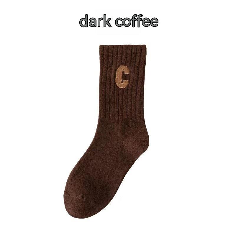 Brown Socks Women's Long Cotton Letters - Nioor