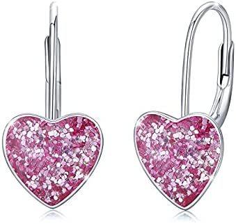 925 Sterling Silver Heart Leverback Sleeper Small 10mm Heart Dangle Hoop Earrings - Nioor