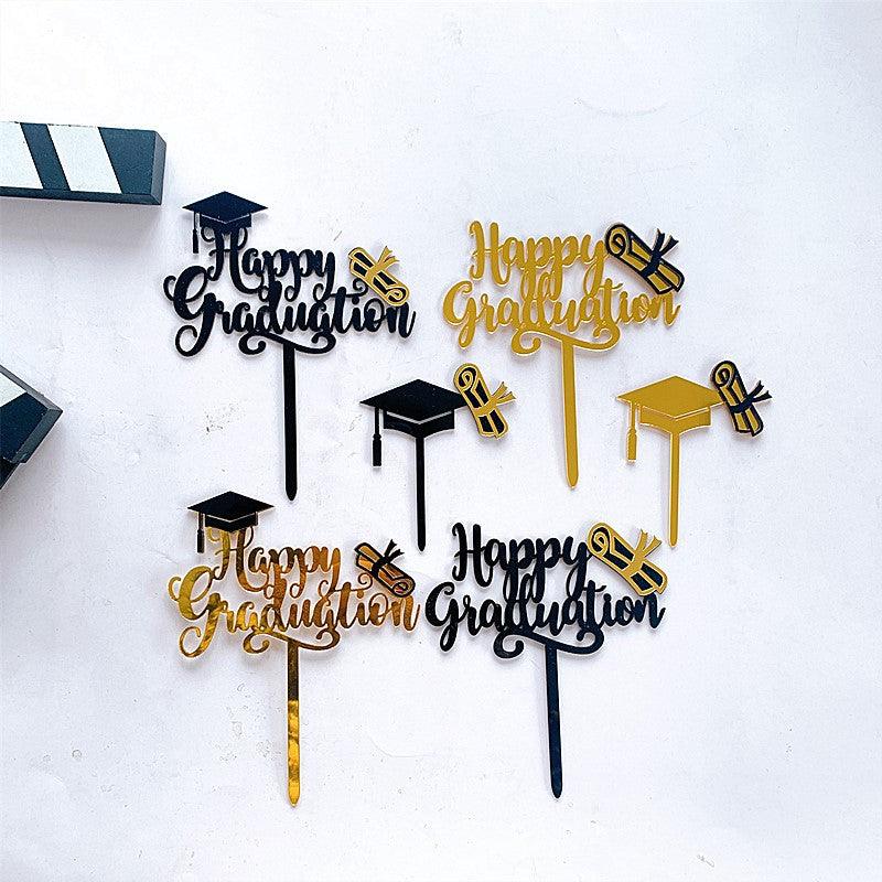 1Pc Graduation Party Decor Cake Toppers Acrylic Letter Hats Cake Flags Congrat Grad for Class Graduate Party Decorations - Nioor