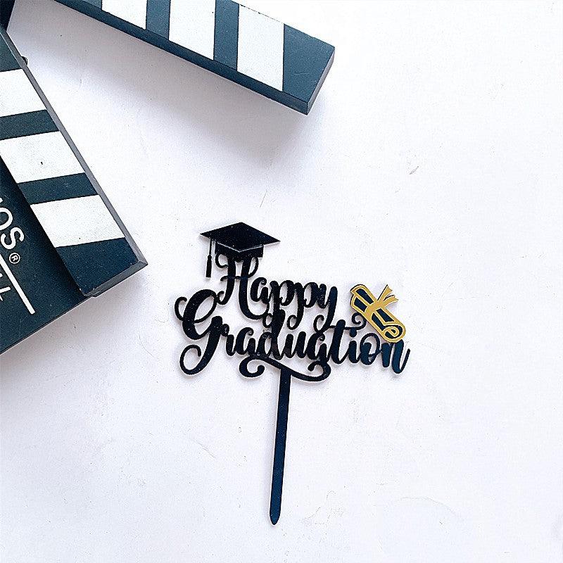 1Pc Graduation Party Decor Cake Toppers Acrylic Letter Hats Cake Flags Congrat Grad for Class Graduate Party Decorations - Nioor