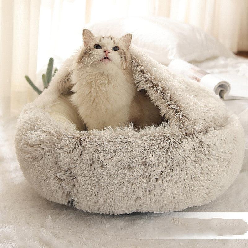 2 In 1 Dog And Cat Bed Pet Winter Bed Round Plush Warm Bed House Soft Long Plush Pets Bed - Nioor