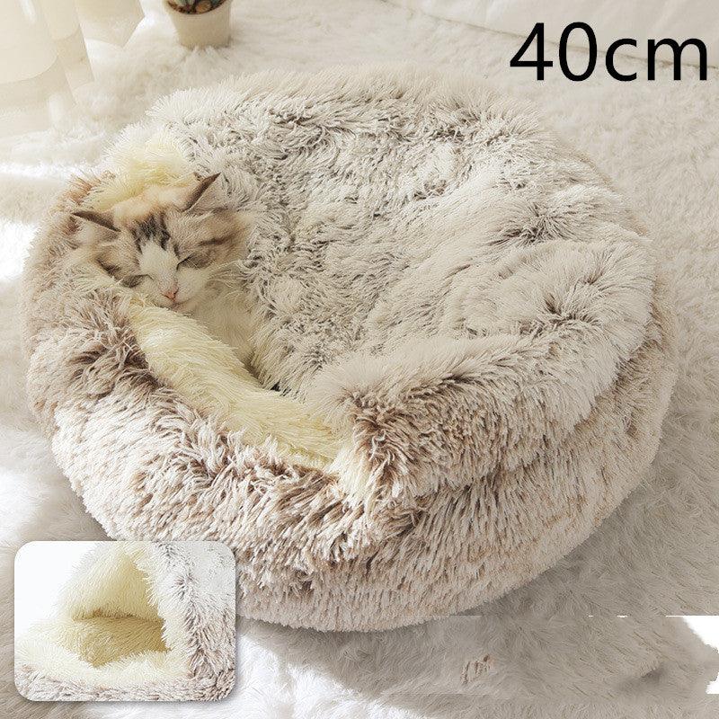 2 In 1 Dog And Cat Bed Pet Winter Bed Round Plush Warm Bed House Soft Long Plush Pets Bed - Nioor