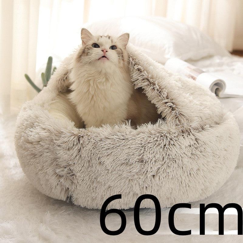 2 In 1 Dog And Cat Bed Pet Winter Bed Round Plush Warm Bed House Soft Long Plush Pets Bed - Nioor