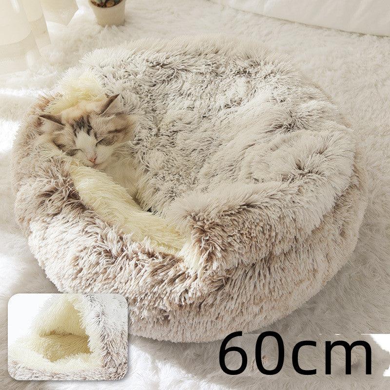 2 In 1 Dog And Cat Bed Pet Winter Bed Round Plush Warm Bed House Soft Long Plush Pets Bed - Nioor