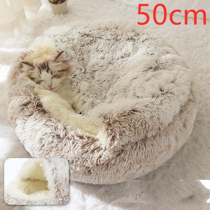 2 In 1 Dog And Cat Bed Pet Winter Bed Round Plush Warm Bed House Soft Long Plush Pets Bed - Nioor