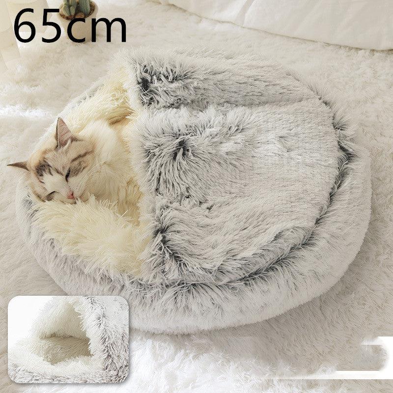 2 In 1 Dog And Cat Bed Pet Winter Bed Round Plush Warm Bed House Soft Long Plush Pets Bed - Nioor