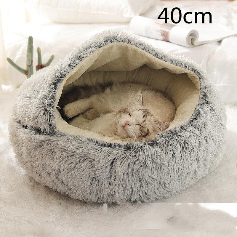 2 In 1 Dog And Cat Bed Pet Winter Bed Round Plush Warm Bed House Soft Long Plush Pets Bed - Nioor