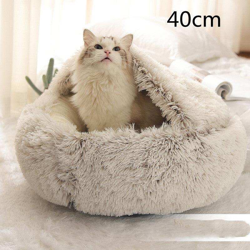 2 In 1 Dog And Cat Bed Pet Winter Bed Round Plush Warm Bed House Soft Long Plush Pets Bed - Nioor