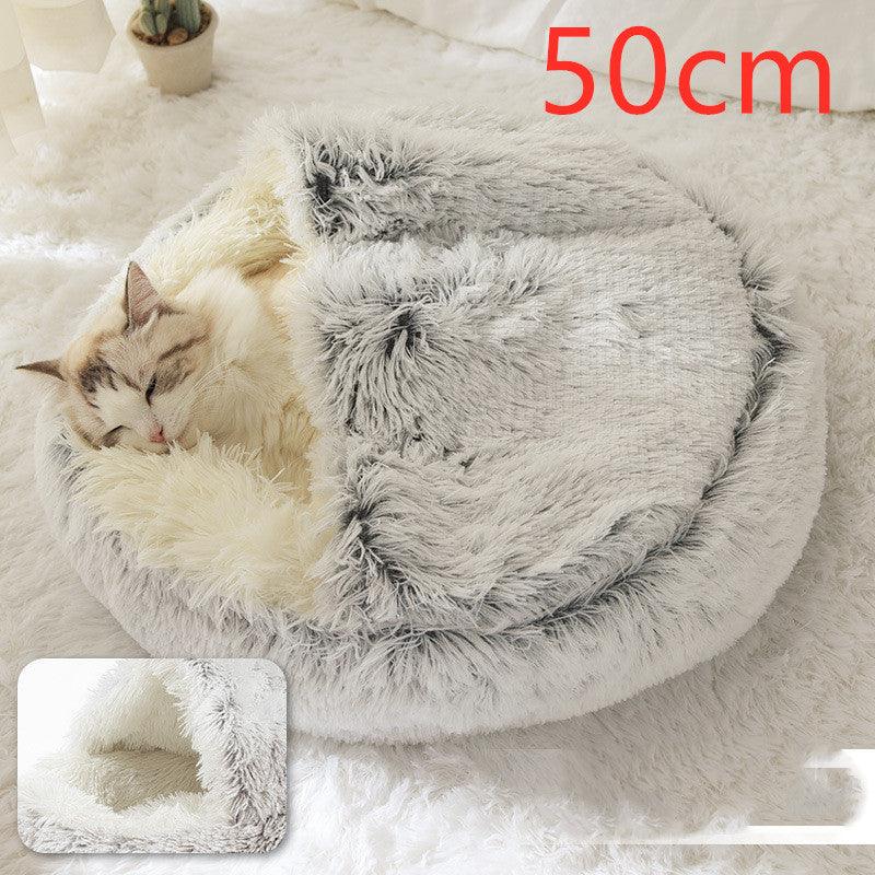 2 In 1 Dog And Cat Bed Pet Winter Bed Round Plush Warm Bed House Soft Long Plush Pets Bed - Nioor