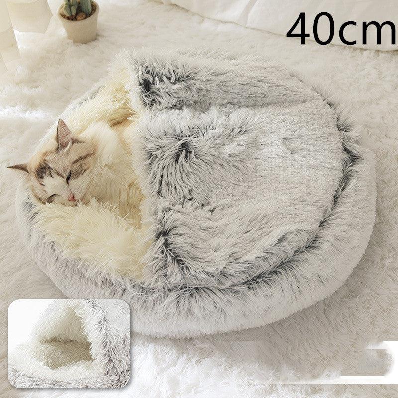 2 In 1 Dog And Cat Bed Pet Winter Bed Round Plush Warm Bed House Soft Long Plush Pets Bed - Nioor