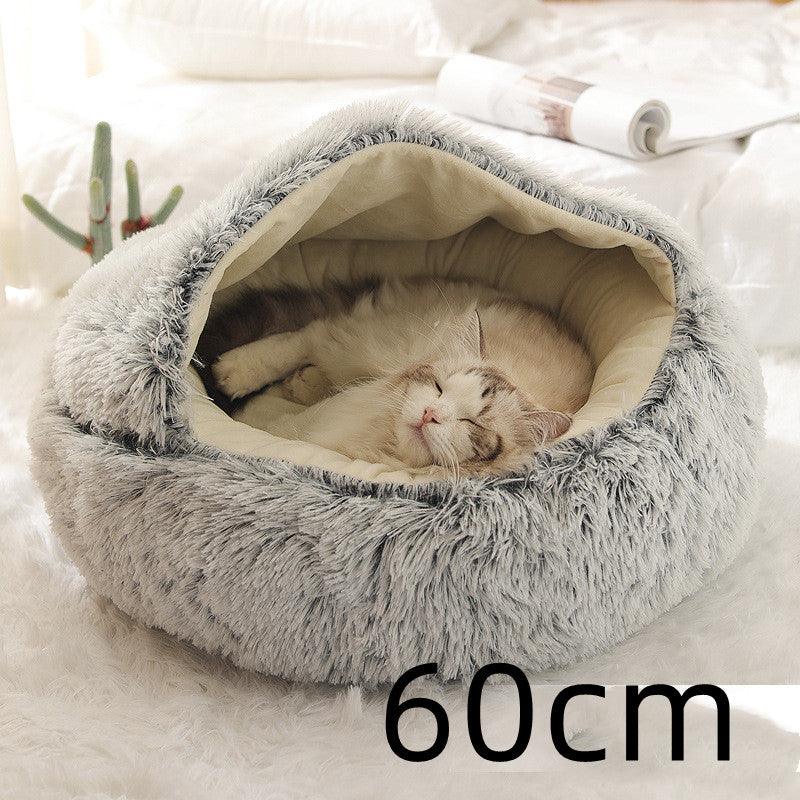 2 In 1 Dog And Cat Bed Pet Winter Bed Round Plush Warm Bed House Soft Long Plush Pets Bed - Nioor