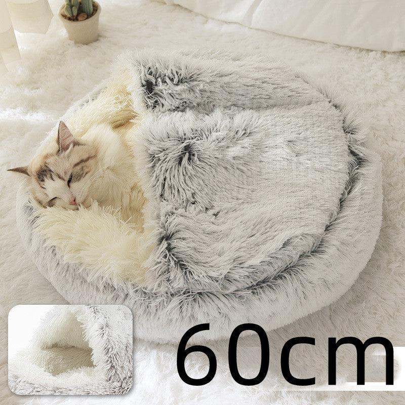 2 In 1 Dog And Cat Bed Pet Winter Bed Round Plush Warm Bed House Soft Long Plush Pets Bed - Nioor