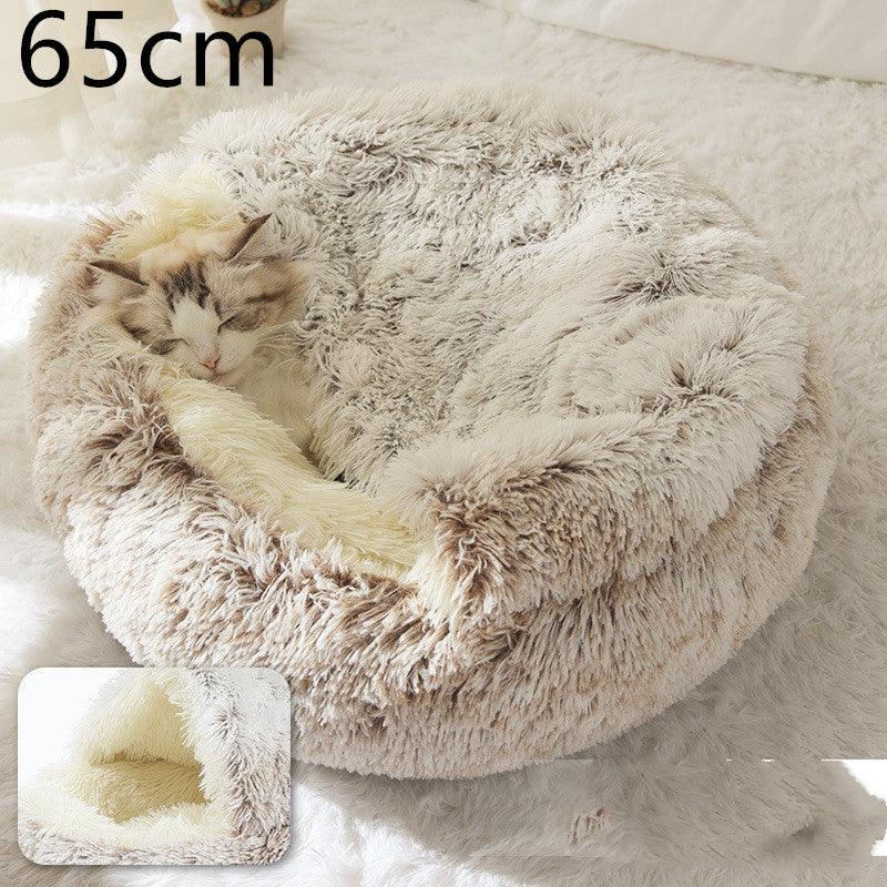 2 In 1 Dog And Cat Bed Pet Winter Bed Round Plush Warm Bed House Soft Long Plush Pets Bed - Nioor