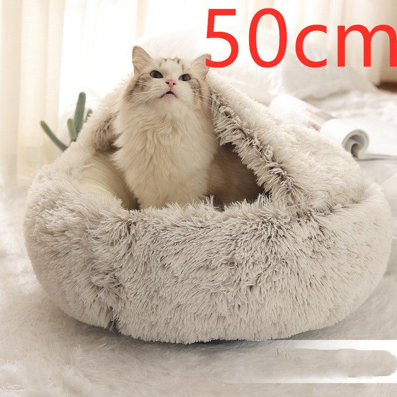 2 In 1 Dog And Cat Bed Pet Winter Bed Round Plush Warm Bed House Soft Long Plush Pets Bed - Nioor