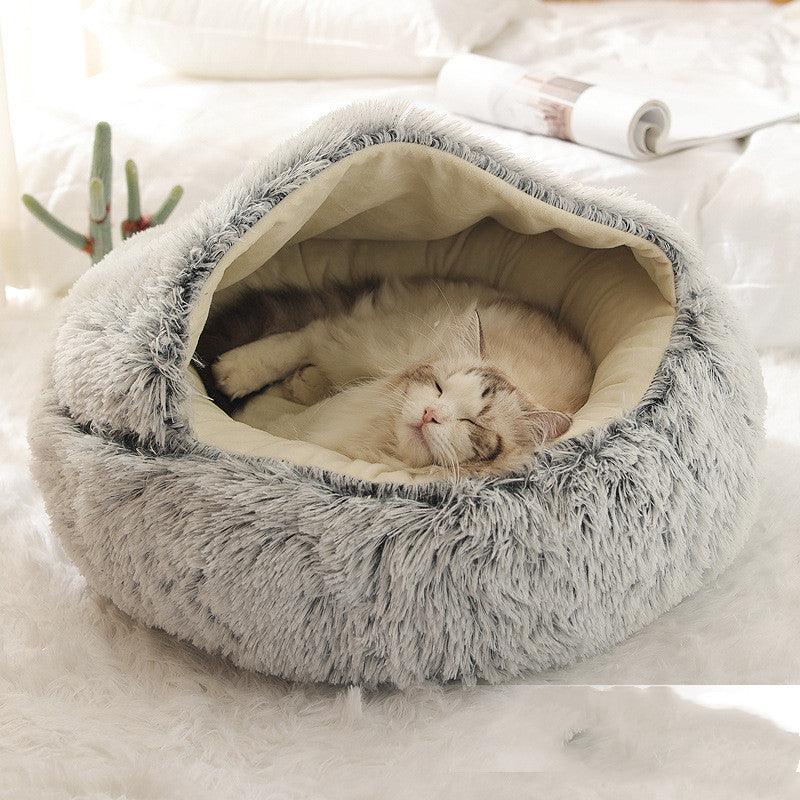 2 In 1 Dog And Cat Bed Pet Winter Bed Round Plush Warm Bed House Soft Long Plush Pets Bed - Nioor