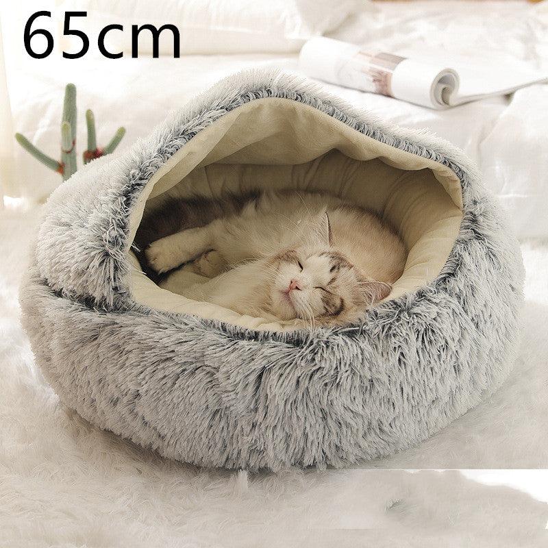 2 In 1 Dog And Cat Bed Pet Winter Bed Round Plush Warm Bed House Soft Long Plush Pets Bed - Nioor