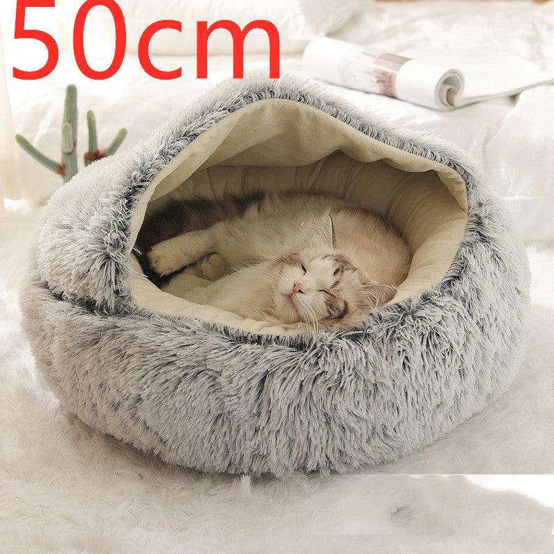 2 In 1 Dog And Cat Bed Pet Winter Bed Round Plush Warm Bed House Soft Long Plush Pets Bed - Nioor