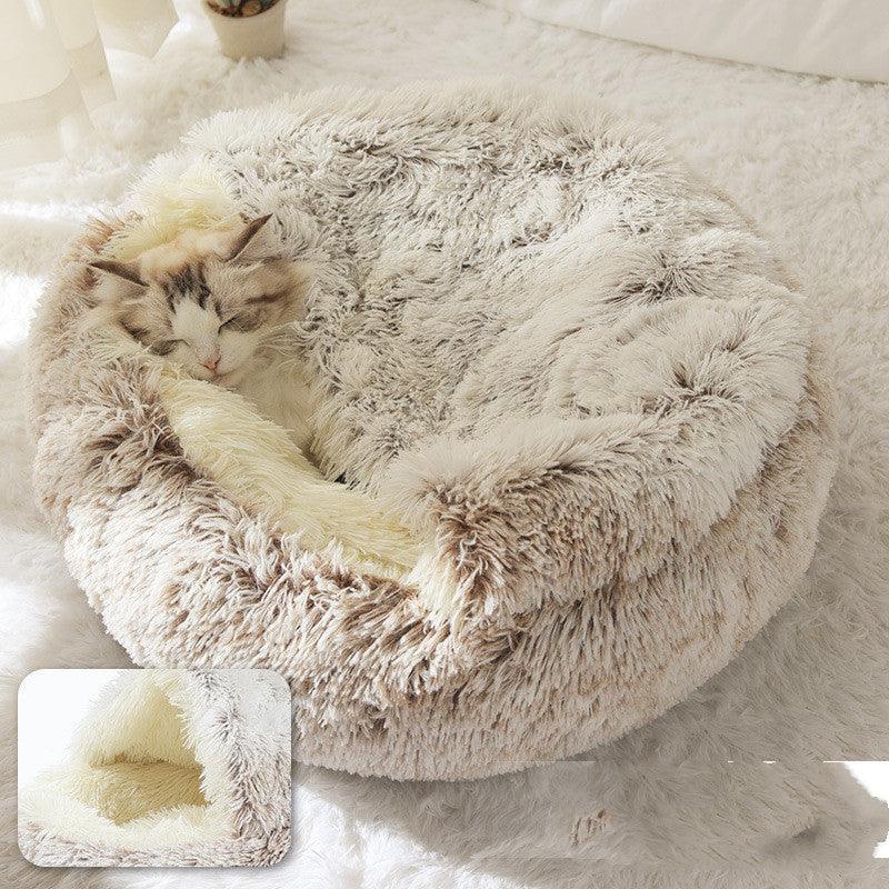 2 In 1 Dog And Cat Bed Pet Winter Bed Round Plush Warm Bed House Soft Long Plush Pets Bed - Nioor