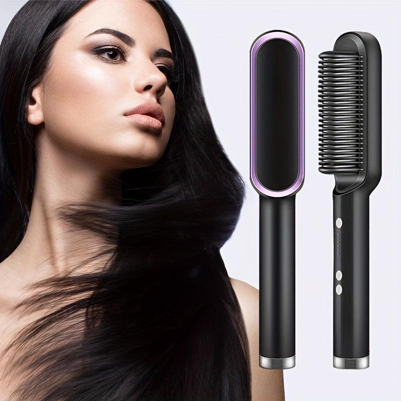 2-in-1 Electric Hair Straightener Brush Hot Comb Adjustment Heat Styling Curler Anti-Scald Comb, 2-in-1 Styling Tool For Long-Lasting Curls And Straight Hair - Nioor