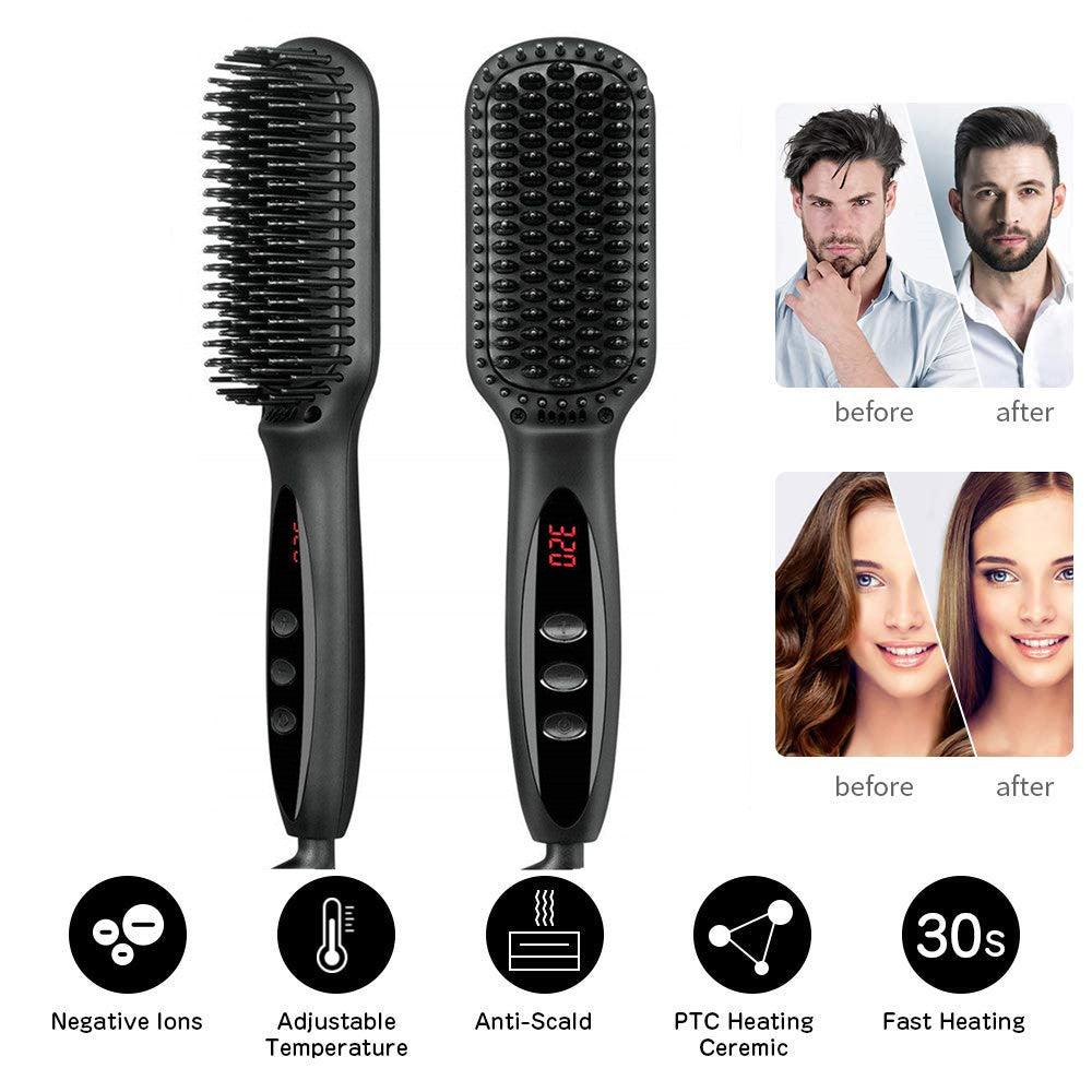 2 in1 Hair Straightener Brush Heating Beard Clip Comb Styler Electric Ionic Straightening Brush - Nioor