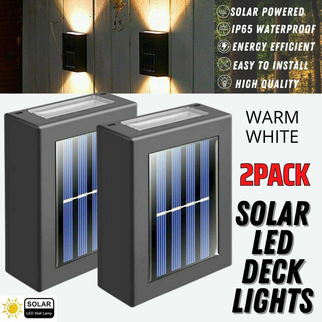 2 Pack New Solar Deck Lights Outdoor Waterproof LED Steps Lamps For Stairs Fence - Nioor