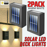 2 Pack New Solar Deck Lights Outdoor Waterproof LED Steps Lamps For Stairs Fence - Nioor