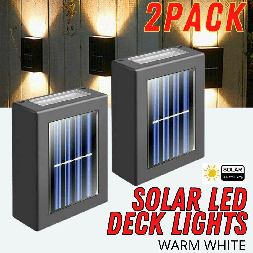 2 Pack New Solar Deck Lights Outdoor Waterproof LED Steps Lamps For Stairs Fence - Nioor