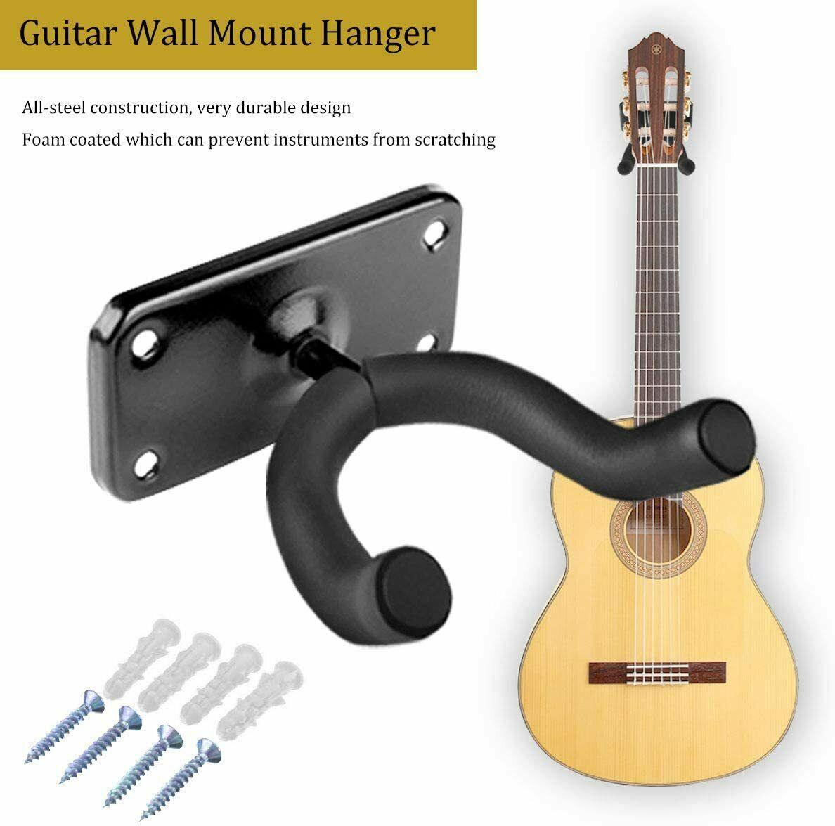 2 PCS Guitar Hangers Wall Mount Arm Instrument Display Holder Padded Hook Rack - Nioor