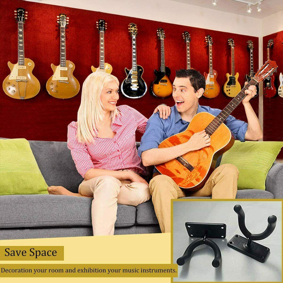 2 PCS Guitar Hangers Wall Mount Arm Instrument Display Holder Padded Hook Rack - Nioor