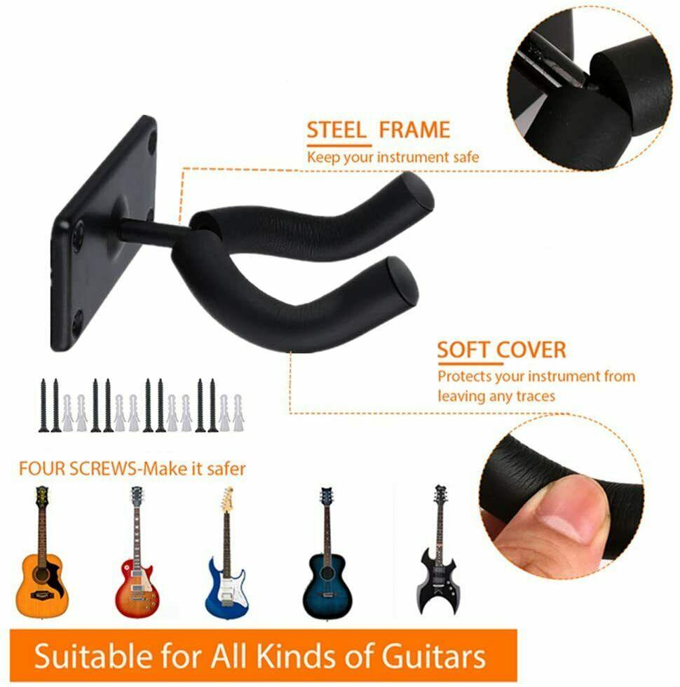 2 PCS Guitar Hangers Wall Mount Arm Instrument Display Holder Padded Hook Rack - Nioor