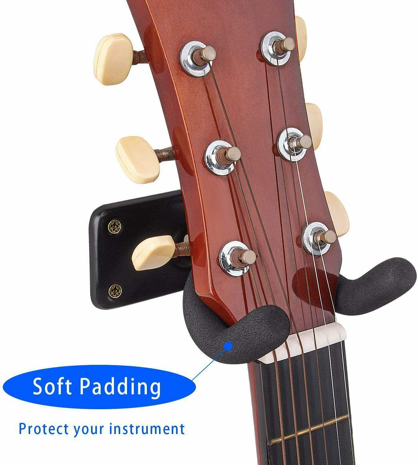 2 PCS Guitar Hangers Wall Mount Arm Instrument Display Holder Padded Hook Rack - Nioor