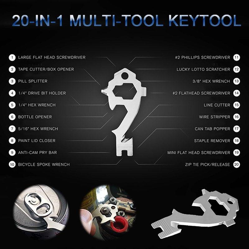 20-in-1 Stainless Steel Multi Tools Key Ring EDC Screwdriver Wrench Opener Set Pocket Outdoor Tool Multitool Keychain Portable - Nioor