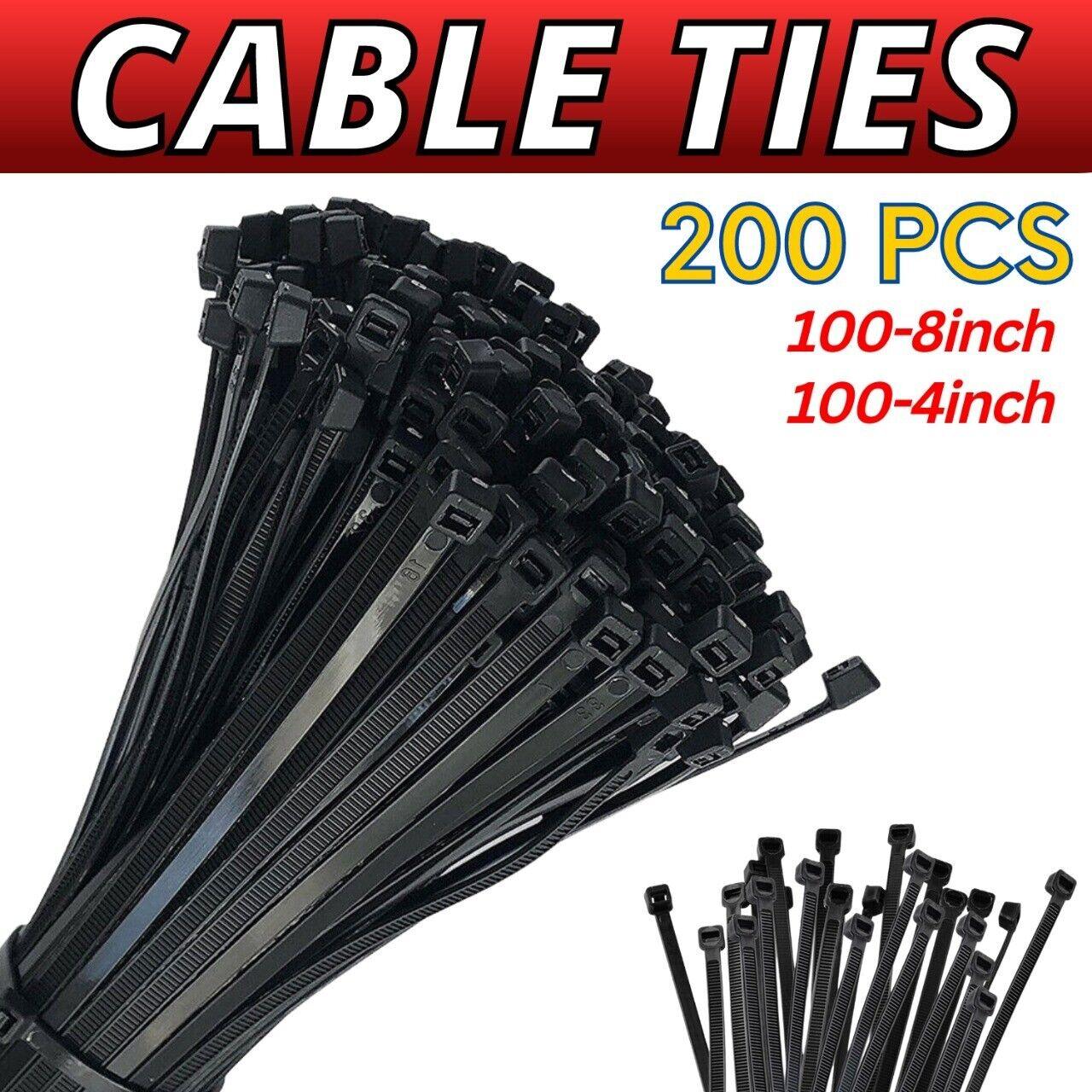 200PCS Cable Ties Zip Nylon Black Nylon Wire Wrap Tie UV Weather Resistant - Nioor