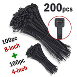 200PCS Cable Ties Zip Nylon Black Nylon Wire Wrap Tie UV Weather Resistant - Nioor