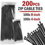 200PCS Cable Ties Zip Nylon Black Nylon Wire Wrap Tie UV Weather Resistant - Nioor